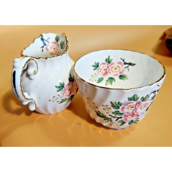 Antique Aynsley Cream & Sugar Set Floral Pattern C1293 - 1930's - Picture 14 of 16